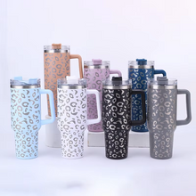 Load image into Gallery viewer, Leopard Print Insulated Tumbler with Handle and Straw 40oz Stainless Steel
