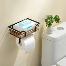 Load image into Gallery viewer, Wall Mounted Toilet Paper Holder with Solid Wood Shelf
