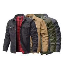 Load image into Gallery viewer, Mens Flannel Lined Western Shirt Jacket with Snap Buttons and Chest Pockets
