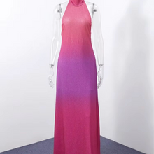 Load image into Gallery viewer, Glitter Sequin Gradient Halter Maxi Dress
