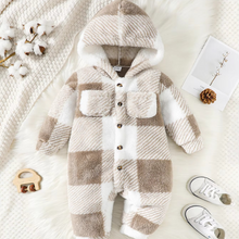 Load image into Gallery viewer, Cozy Plaid Hooded Plush Romper for Baby Boys and Girls
