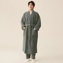 Load image into Gallery viewer, Winter Fleece Long Bathrobe with Modern Striped Design

