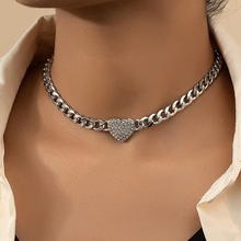Load image into Gallery viewer, Sparkling Crystal Heart Charm Choker Necklace in Silver and Gold
