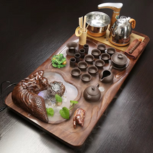Load image into Gallery viewer, Electric Wooden Tea Tray Set with Flowing Water and Ceramic Kung Fu Teaware
