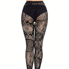 Load image into Gallery viewer, Black Fishnet Lace Pantyhose – Gothic Punk Lolita Jacquard Stockings with Elastic Fit
