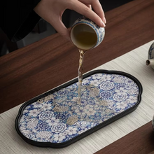Load image into Gallery viewer, Blue and White Ceramic Kung Fu Tea Set with Tray for One or Two
