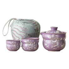 Load image into Gallery viewer, Gilded Silver Lotus Gourd Travel Tea Set

