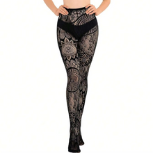 Load image into Gallery viewer, Black Fishnet Lace Pantyhose – Gothic Punk Lolita Jacquard Stockings with Elastic Fit
