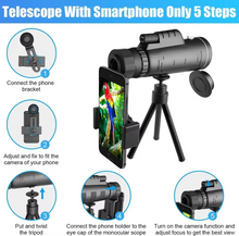 Load image into Gallery viewer, 40x60 HD Monocular Telescope with Smartphone Holder and Tripod for Outdoor and Camping
