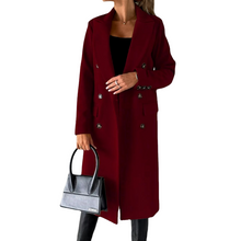 Load image into Gallery viewer, Womens Double-Breasted Slim-Fit Coat with Lapel Collar, Long Sleeves, Solid Color
