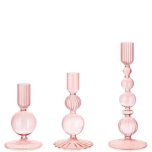 Load image into Gallery viewer, Elegant 3 Piece Glass Candlestick Holder Set for Table and Home Décor
