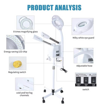 Load image into Gallery viewer, Professional 3 in 1 Facial Steamer with Hot Cold Nano Ionic Mist and LED Magnifying Lamp for Spa and Home Use
