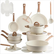 Load image into Gallery viewer, 22-Piece Premium Nonstick Ceramic Cookware Set with Lids in Granite Cream White
