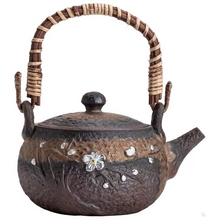 Load image into Gallery viewer, Japanese Style Handmade Ceramic Teapot with Silver Rattan Handle, 10 oz
