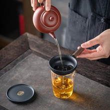 Load image into Gallery viewer, Black Sandalwood Handle Coarse Pottery Tea Strainer with Integrated Tea Filter
