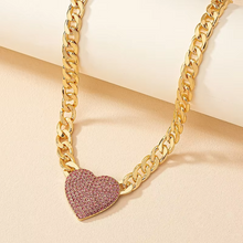 Load image into Gallery viewer, Sparkling Crystal Heart Charm Choker Necklace in Silver and Gold
