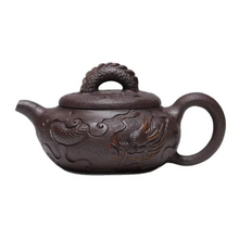 Load image into Gallery viewer, Handmade Purple Clay Zisha Teapot Set, Antique Inspired Dragon Flower Design
