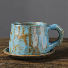 Load image into Gallery viewer, Handmade Vintage Ceramic Coffee Mug with Matching Plate 10 fl oz
