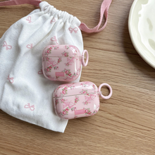 Load image into Gallery viewer, Exquisite Pink Rose Floral Bowknot Glossy Earphone Case with Ring
