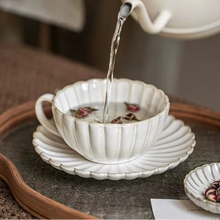 Load image into Gallery viewer, Flower Shaped Ceramic Cup and Saucer Set for Coffee, Tea, or Milk
