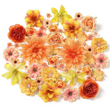 Load image into Gallery viewer, Autumn Orange Silk Rose and Daisy Artificial Flower Heads for DIY Wreaths and Seasonal Decor
