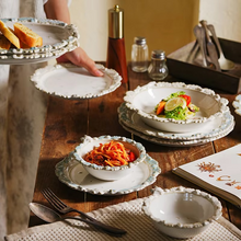 Load image into Gallery viewer, Vintage Blue Ceramic Deep Plate with Leaf Pattern for Pasta Desserts and Everyday Dining
