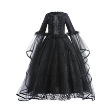 Load image into Gallery viewer, Girls Witch Queen Dress with Ruffle Trim and Decorative Pattern, Mid Calf Length All Vera Mart

