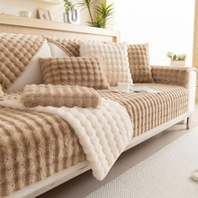 Load image into Gallery viewer, Plush Bubble-Textured Faux Rabbit Fur Sofa Slipcover - Non-Slip Couch Cushion Cover for Living Room
