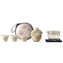 Load image into Gallery viewer, Portable Ceramic Travel Tea Set with Golden Carp Design
