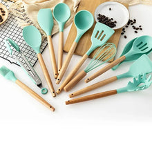 Load image into Gallery viewer, Silicone Cooking Utensil Set, BPA Free with Wooden Handles
