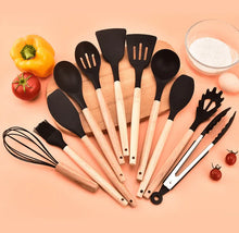 Load image into Gallery viewer, Silicone Cooking Utensil Set, BPA Free with Wooden Handles
