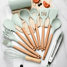 Load image into Gallery viewer, Silicone Cooking Utensil Set, BPA Free with Wooden Handles

