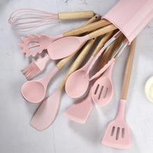Load image into Gallery viewer, Silicone Cooking Utensil Set, BPA Free with Wooden Handles
