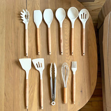 Load image into Gallery viewer, Silicone Cooking Utensil Set, BPA Free with Wooden Handles
