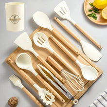 Load image into Gallery viewer, Silicone Cooking Utensil Set, BPA Free with Wooden Handles
