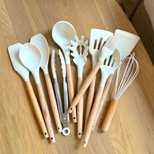 Load image into Gallery viewer, Silicone Cooking Utensil Set, BPA Free with Wooden Handles
