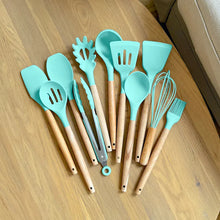 Load image into Gallery viewer, Silicone Cooking Utensil Set, BPA Free with Wooden Handles
