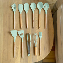 Load image into Gallery viewer, Silicone Cooking Utensil Set, BPA Free with Wooden Handles

