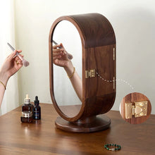 Load image into Gallery viewer, Walnut Jewelry Cabinet with 360° Rotation and Vanity Mirror
