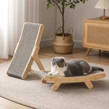 Load image into Gallery viewer, Curved Wood Cat Scratcher with Angled Surface for Scratching and Lounging
