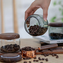 Load image into Gallery viewer, Coffee Bean Glass Canister with Black Walnut Lid
