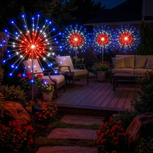 Load image into Gallery viewer, Solar Starburst Garden Stake Lights Set of 2 with Fairy Light Strands in Two Color Options
