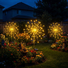 Load image into Gallery viewer, Solar Starburst Garden Stake Lights Set of 2 with Fairy Light Strands in Two Color Options
