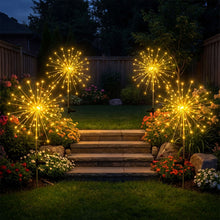Load image into Gallery viewer, Solar Starburst Garden Stake Lights Set of 2 with Fairy Light Strands in Two Color Options
