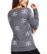 Load image into Gallery viewer, Womens Gray Sequin Snowman Christmas Sweater with Sparkling Snowflake Sleeves
