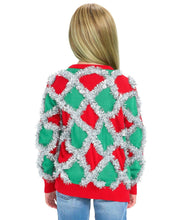Load image into Gallery viewer, Girls Red and Green Tinsel Christmas Sweater with Sparkling Holiday Trim
