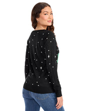 Load image into Gallery viewer, Womens Black Christmas Sweater with Santa Riding a Unicorn Design
