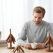 Load image into Gallery viewer, Bamboo Coaster and Pot Holder Set with Tree Design
