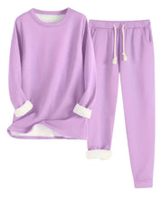 Load image into Gallery viewer, Fleece Lined Sweatsuit Set for Women with Crewneck Top and Drawstring Pants
