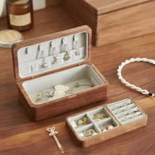 Load image into Gallery viewer, Walnut Velvet Jewelry Box Double Layer Organizer
